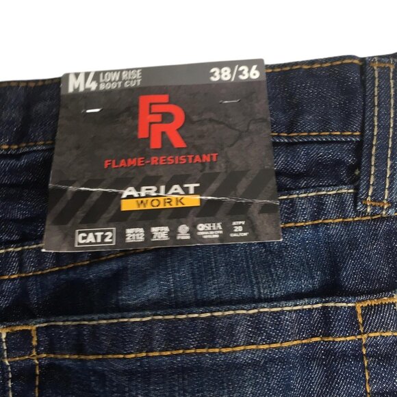 Ariat FR M4 Low Rise Boot Cut Jeans Mens 38x36 Blue Flame Resistant Work Denim - Picture 3 of 16